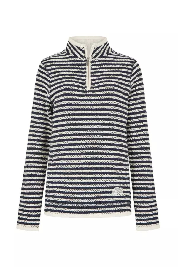 Weird Fish Meadow Eco 1/4 Zip stripe Macaroni Ecru