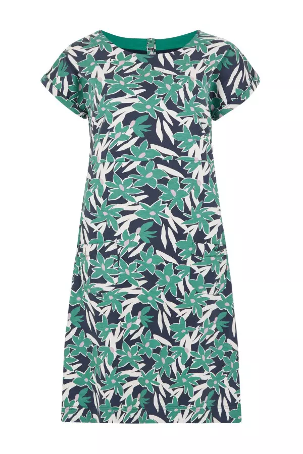 Weird Fish Tallahassee Organic Cotton Jersey Dress Dark Jade