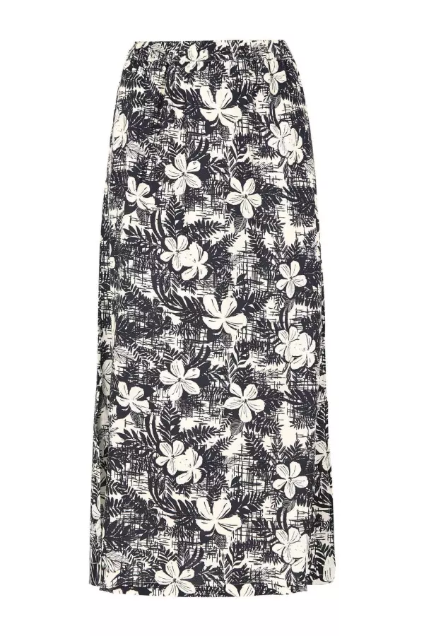 Weird Fish Gia Eco Viscose Printed Midi Skirt Dark Denim