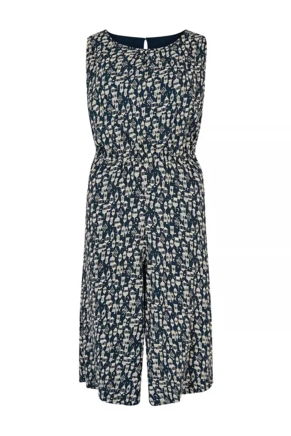 Weird Fish Roxi Eco Viscose Printed Culotte Jumpsuit Midnight