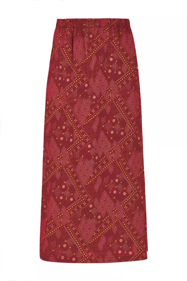 Weird Fish Gia Eco Viscose Printed Midi Skirt Chilli Red