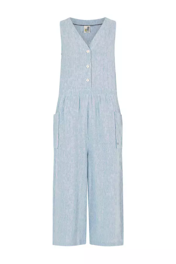 Weird Fish Amal Linen Rich Wide Leg Jumpsuit Denim