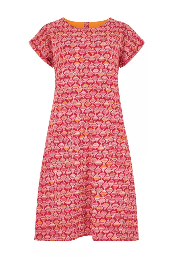 Weird Fish Tallahassee Organic Cotton Jersey Dress Barberry Red Marl