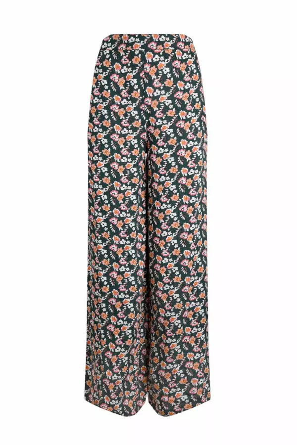 Weird Fish Mounira Eco Viscose Wide Leg Trousers  Dusky Green