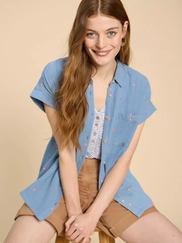 White Stuff Emma Double Cloth Shirt In Blue