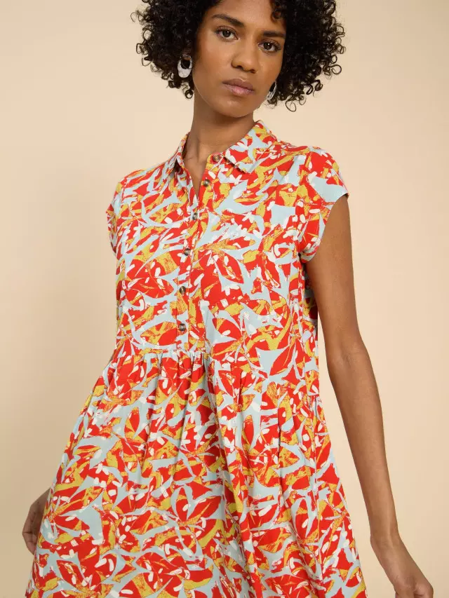 White Stuff Everly Printed Jersey Shirt Dress In Orange