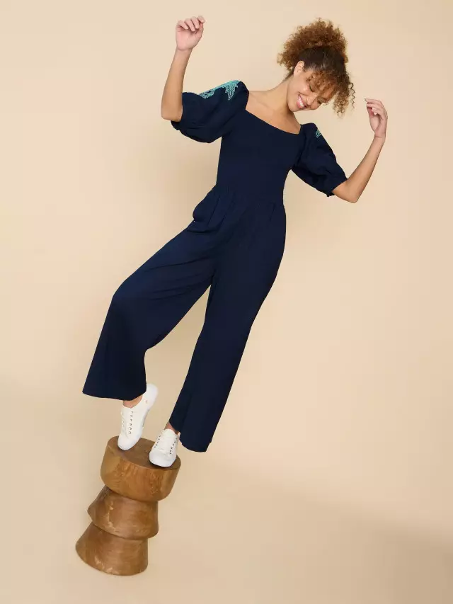 White Stuff Reese Embroidered Jumpsuit In Navy