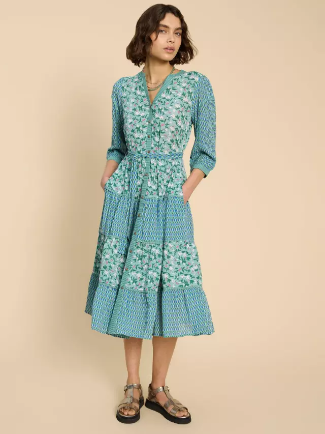 White Stuff Mabel Mixed Printed Dress In Teal