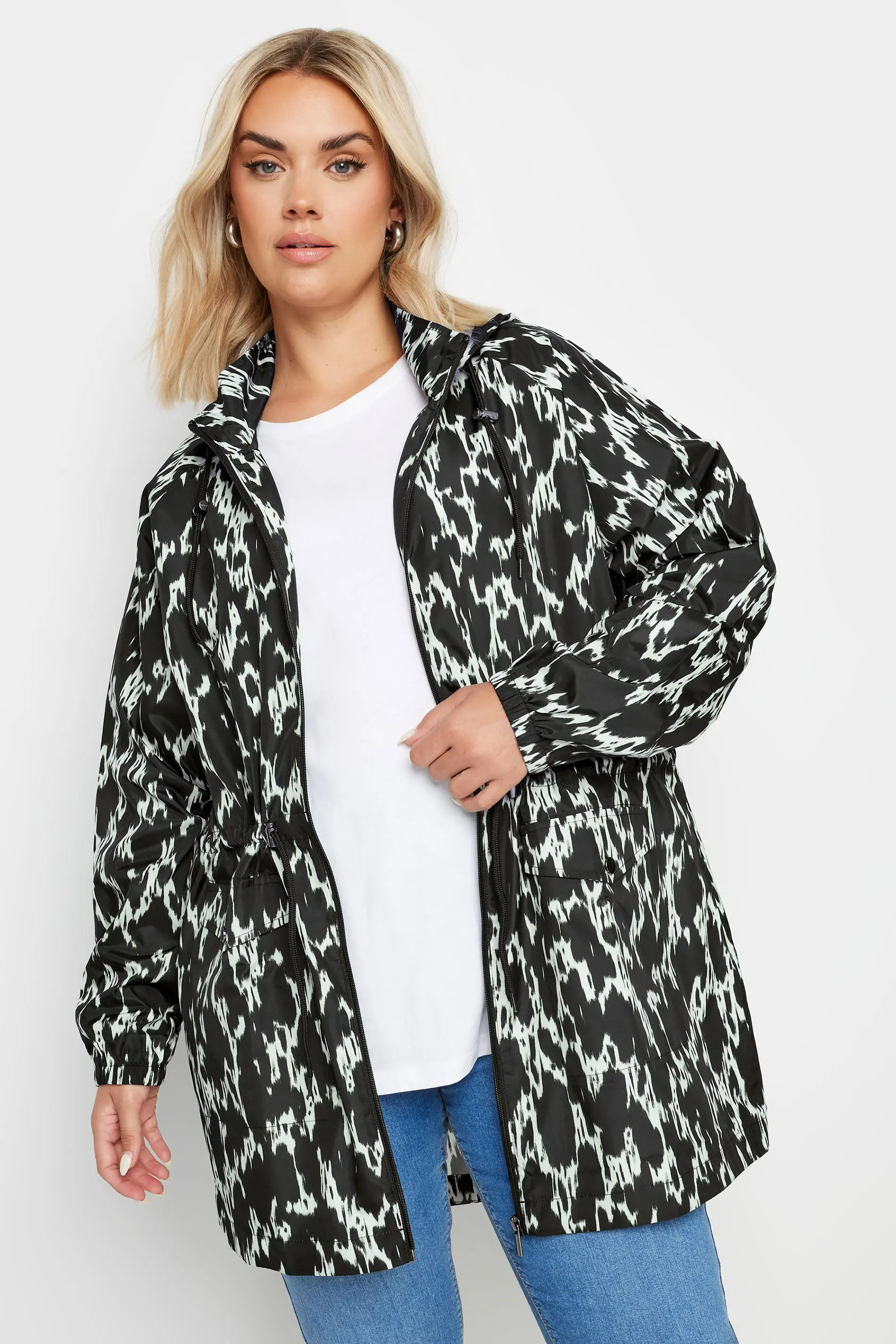 Yours Curve Black Abstract Print Lightweight Parka Jacket Women s Curve Plus Size Yours