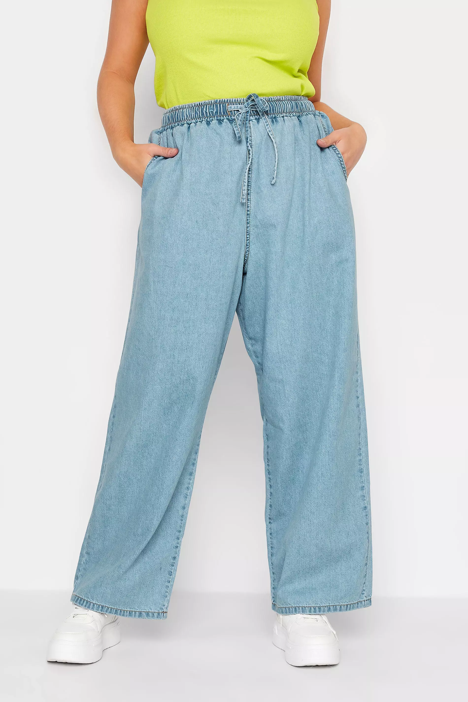 Plus Size Mid Blue Paperbag Waist Stretch MOM Jeans