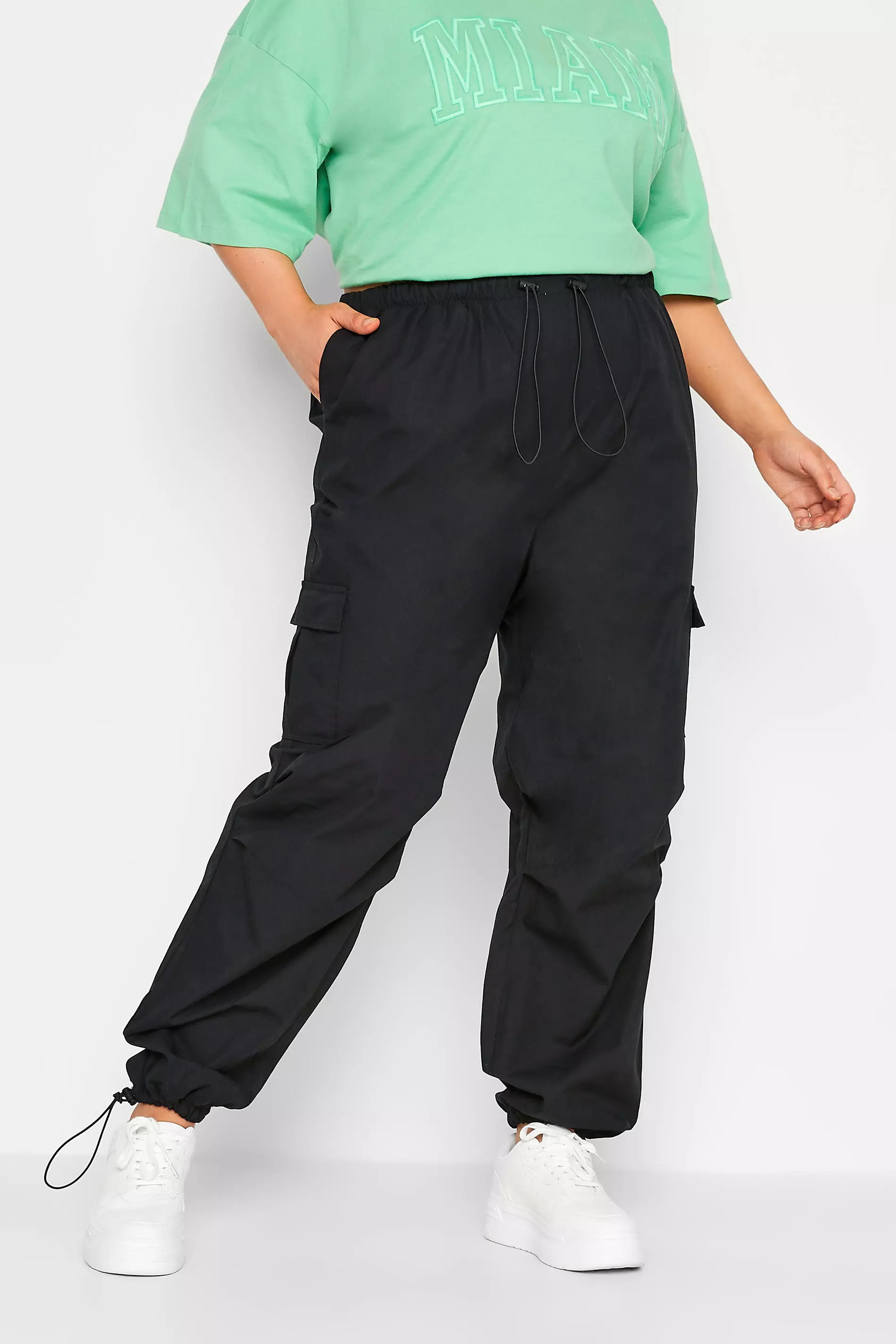 Pockets For Women - Yours Curve Black Cuffed Cargo Parachute Trousers,  Women's Curve & Plus Size, Yours