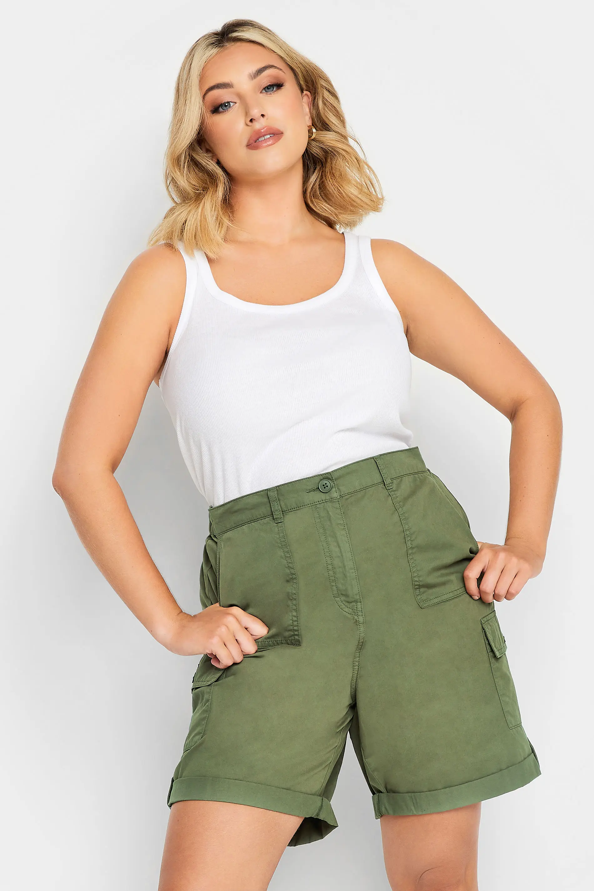 Khaki long shorts womens clearance