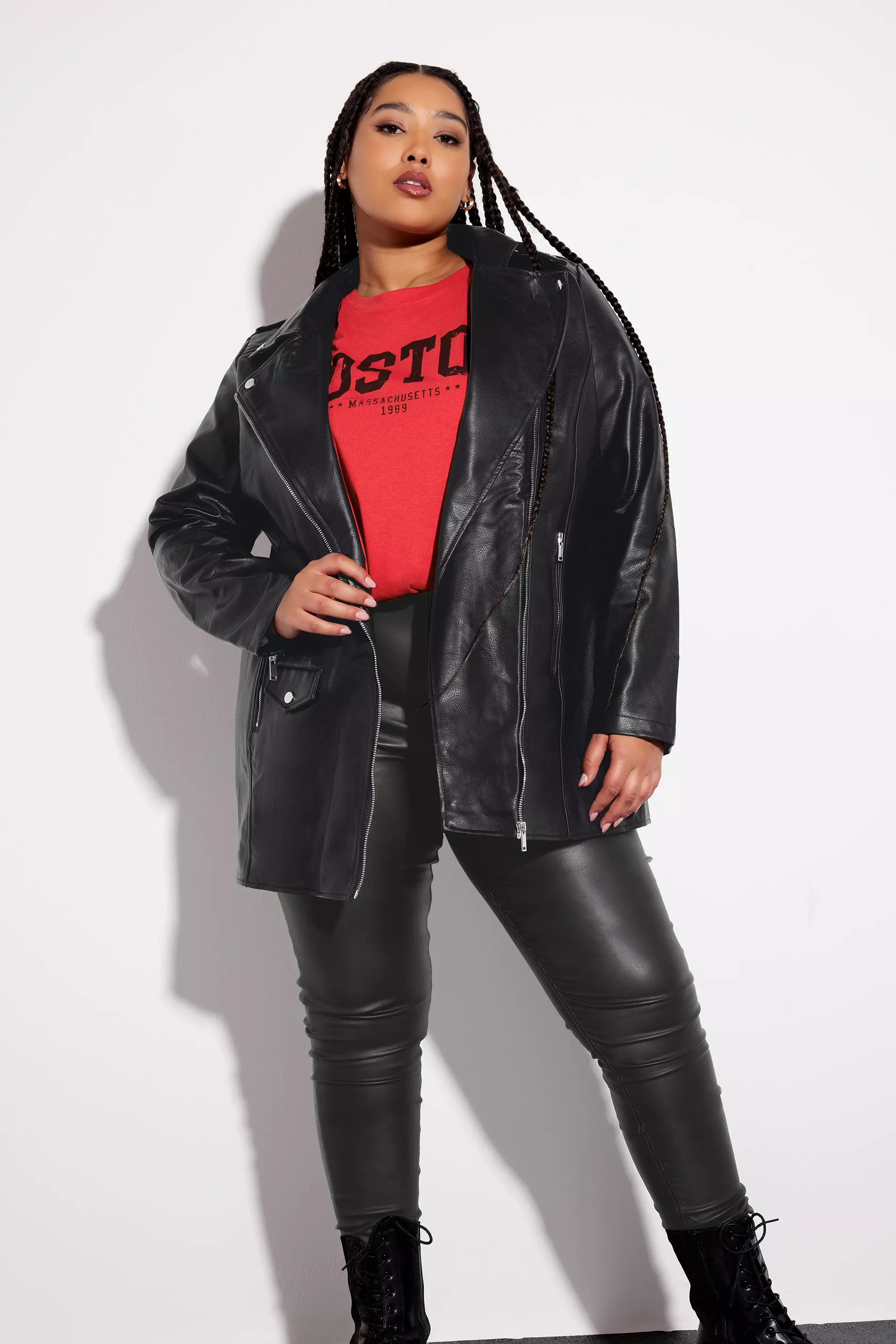 Faux leather jacket plus size uk hot sale