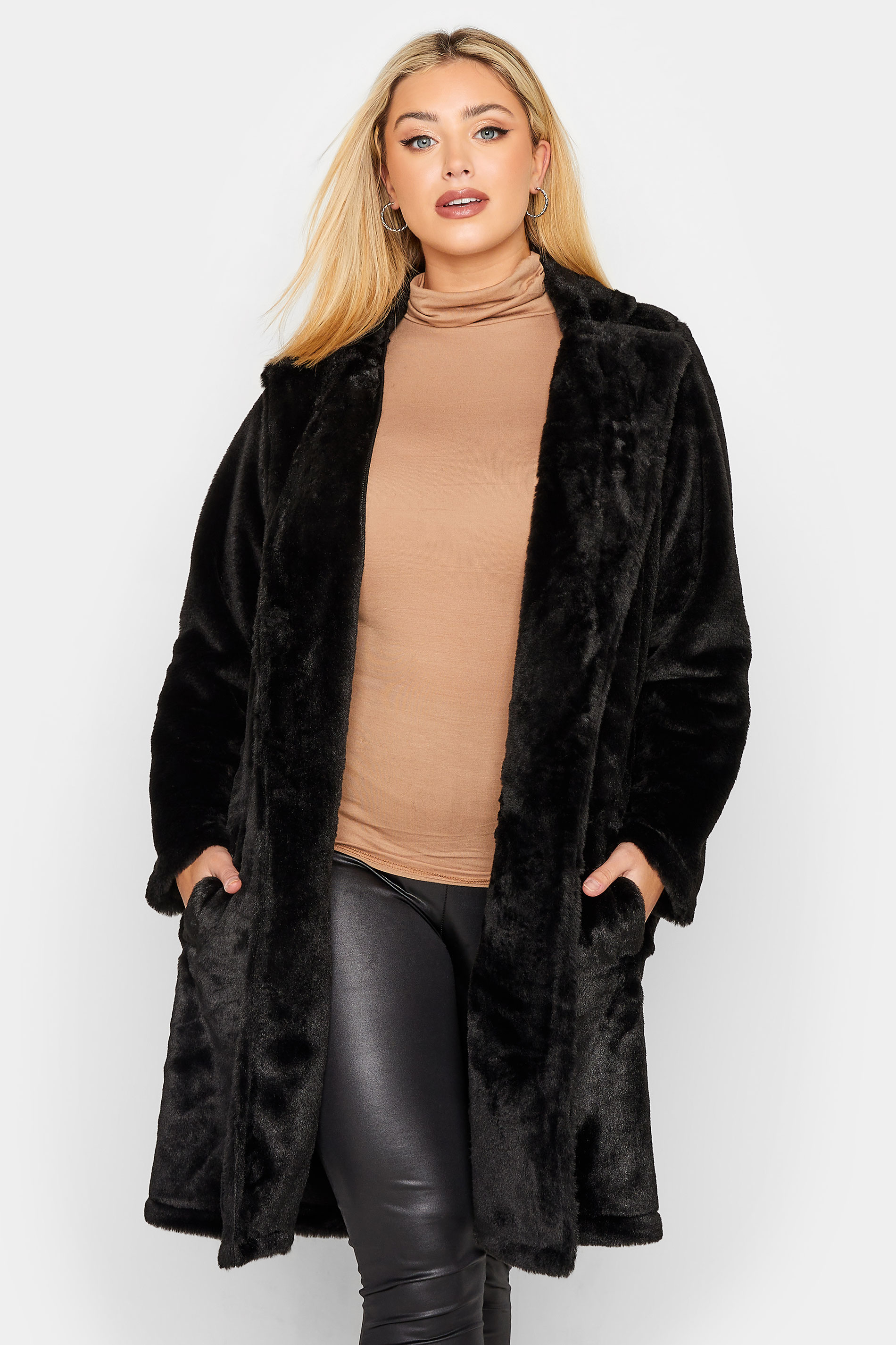 Black faux fur coat