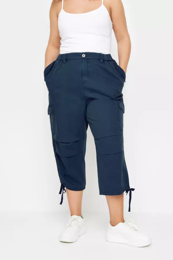 Yours Curve Navy Blue Cargo Cropped Trousers, Women's Curve & Plus Size, Yours