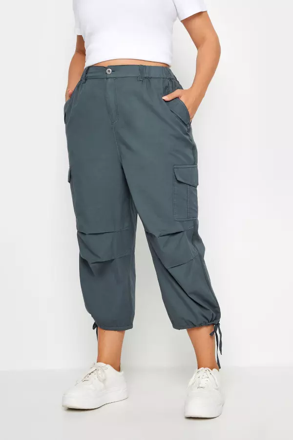 Yours Curve Grey Cargo Cropped Trousers, Women's Curve & Plus Size, Yours