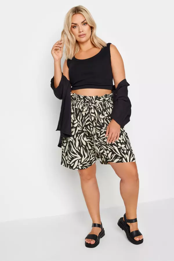 Yours Curve Black Zebra Print Paperbag Shorts, Women's Curve & Plus Size, Yours
