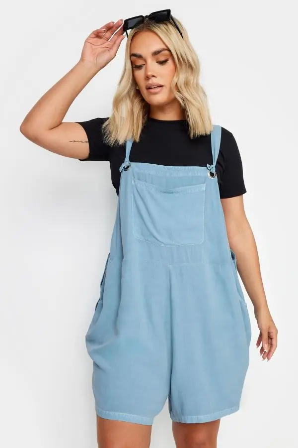 Yours Plus Size Blue Chambray Dungarees Size 24
