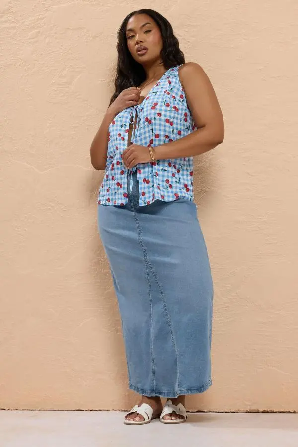 Yours Plus Size Blue Stretch Denim Maxi Skirt Size 30-32