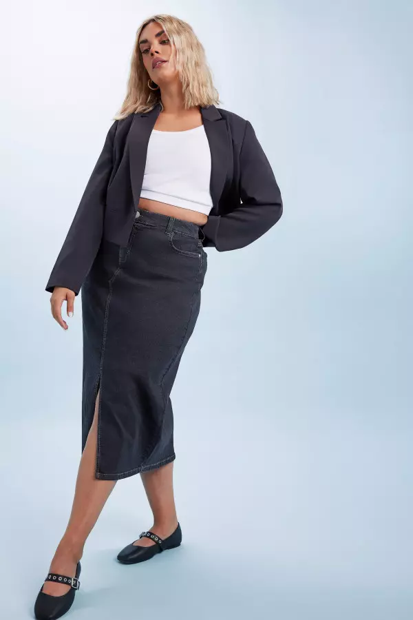 Yours Curve Indigo Blue Stretch Denim Midaxi Skirt, Women's Curve & Plus Size, Yours