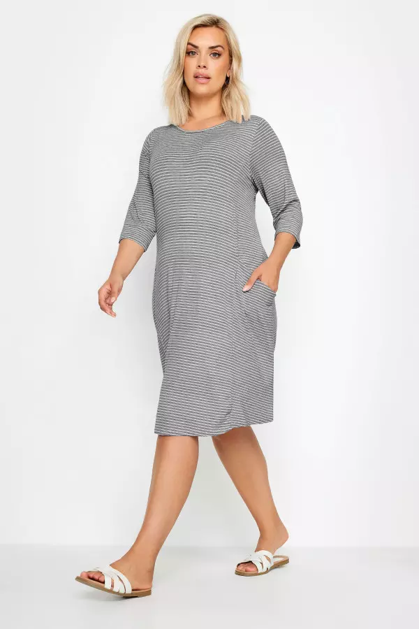 Yours Curve Navy Blue Stripe Pocket Dress, Women's Curve & Plus Size, Yours