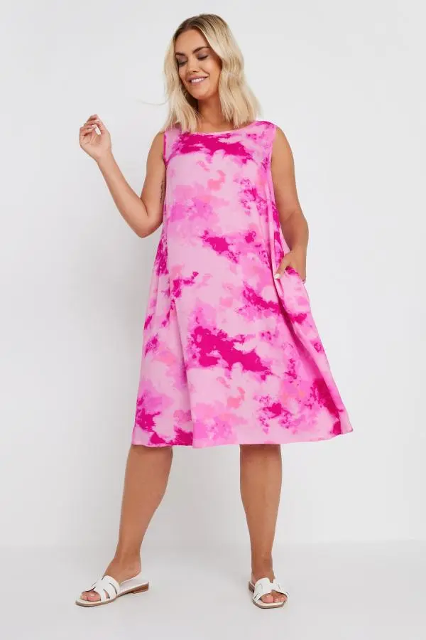 Yours Plus Size Pink Abstract Print Pocket Swing Dress Size 38-40