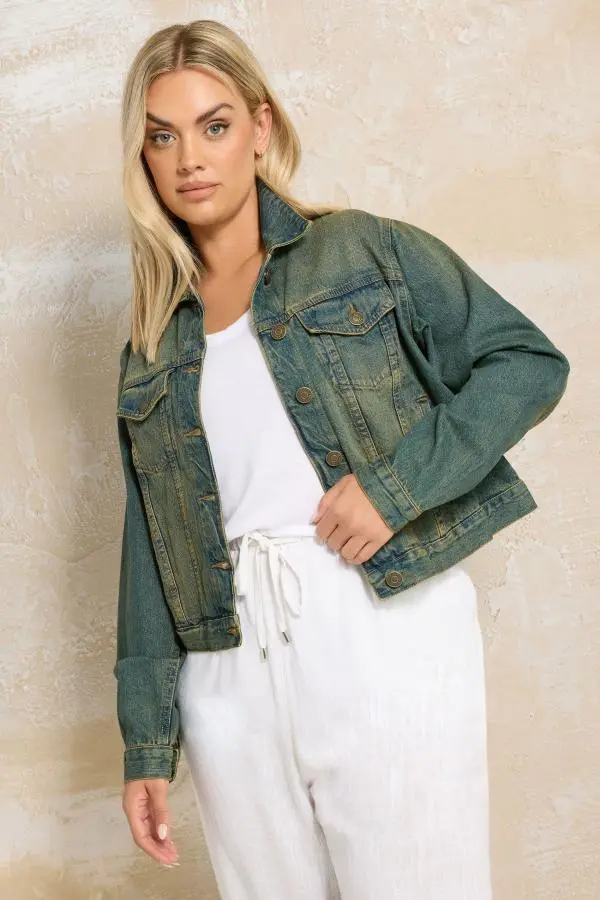 Yours Curve Blue Washed Classic Denim Jacket, Women's Curve & Plus Size, Yours