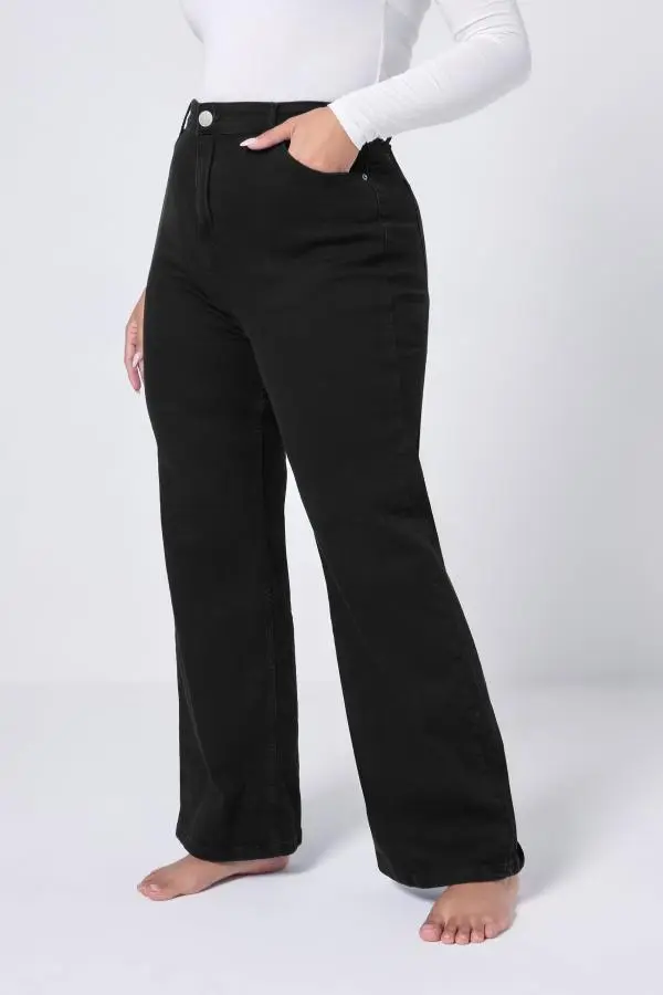 Yours Plus Size Black Wide Leg Denim Jeans Size 34-36