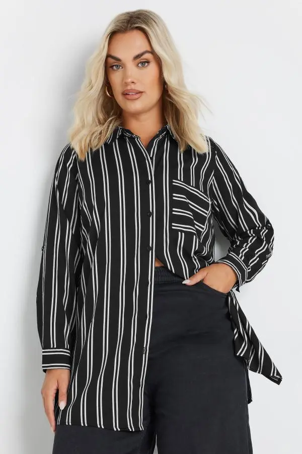 Yours Plus Size Black Stripe Print Boyfriend Shirt Size 20