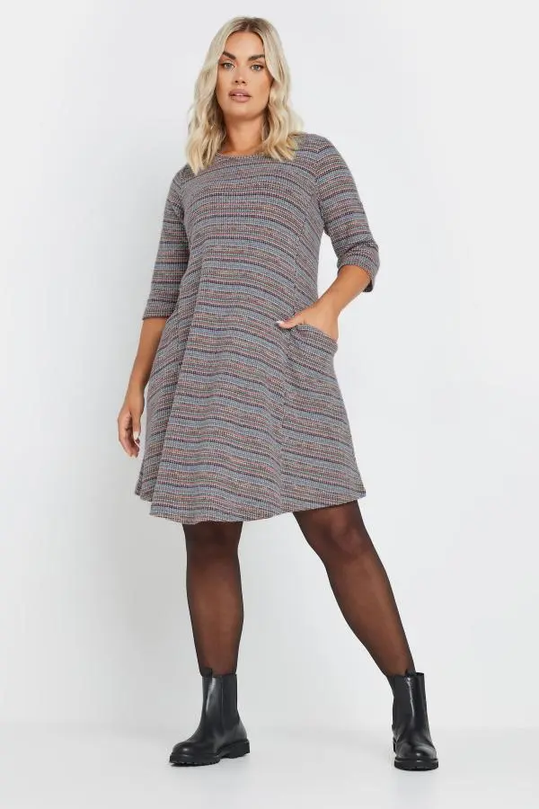 Yours Plus Size Grey Striped Soft Touch Pocket Dress Size 22-24
