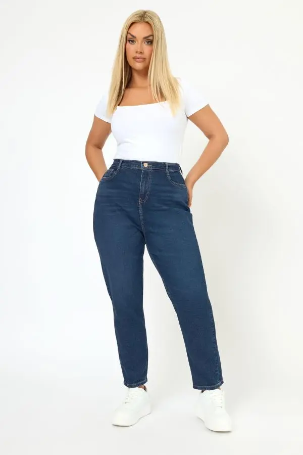 Yours Curve Mid Blue Mom Jeans, Women's Curve & Plus Size, Yours
