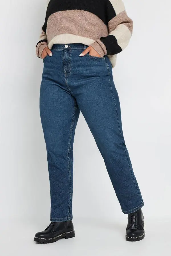 Yours Curve Mid Blue Mom Jeans, Women's Curve & Plus Size, Yours
