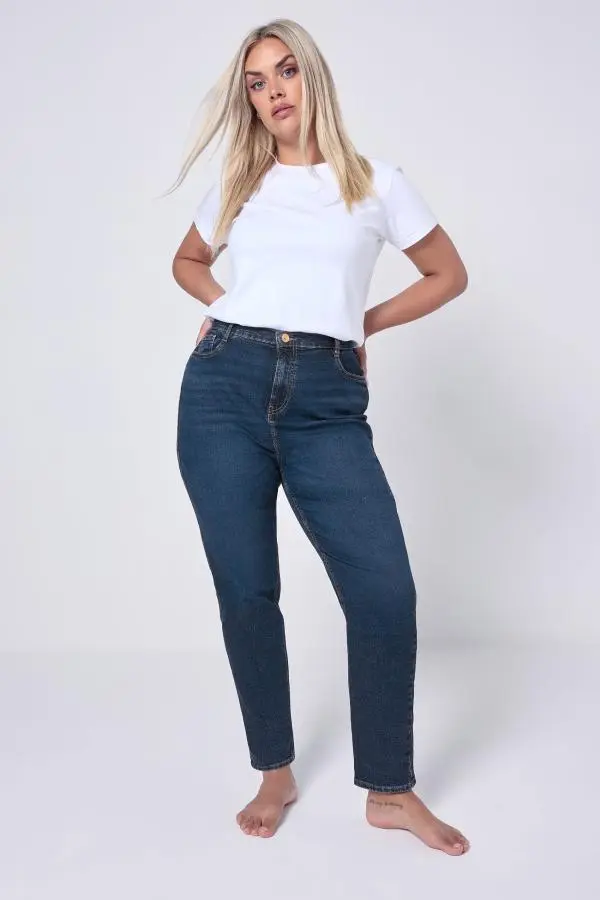 Yours Curve Mid Blue Mom Jeans, Women's Curve & Plus Size, Yours