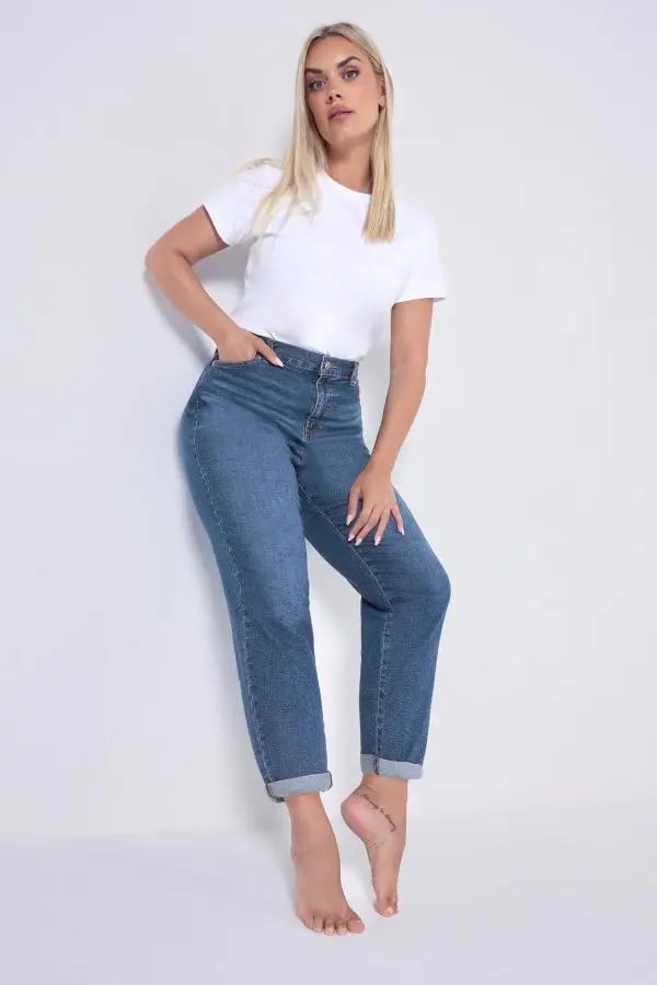 Yours Curve Mid Blue Boyfriend Jeans, Women's Curve & Plus Size, Yours