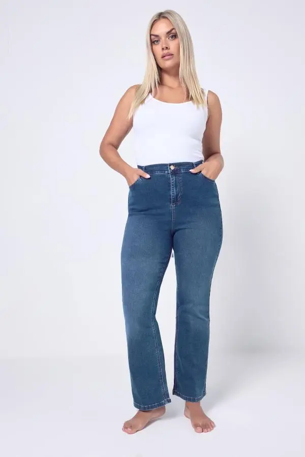 Yours Curve Mid Blue Bootcut Stretch Isla Jeans, Women's Curve & Plus Size, Yours