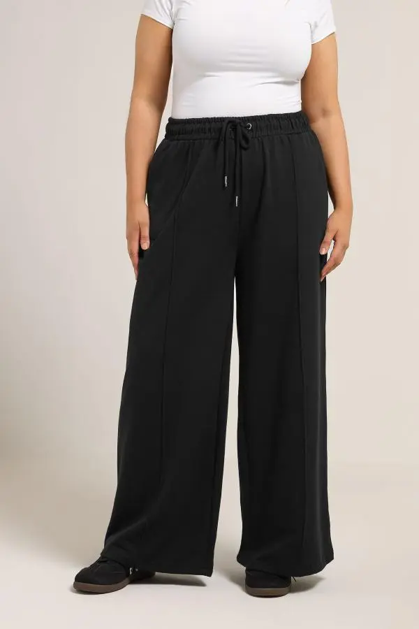 Yours Plus Size Black Wide Leg Joggers Size Regular > 12