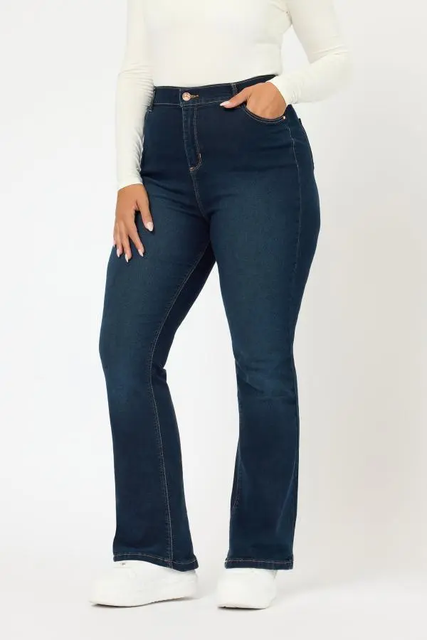 Yours Curve Dark Indigo Blue Bootcut Stretch Isla Jeans, Women's Curve & Plus Size, Yours
