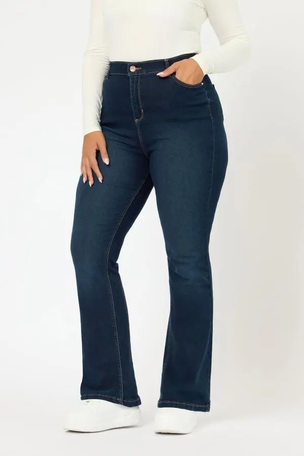 Yours Curve Dark Indigo Blue Bootcut Stretch Isla Jeans, Women's Curve & Plus Size, Yours