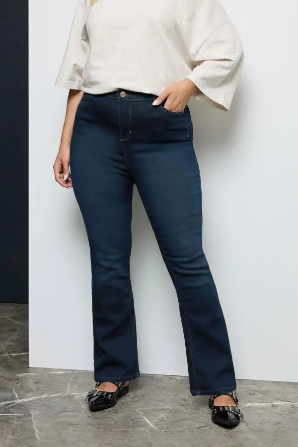 Yours Curve Dark Indigo Blue Bootcut Stretch Isla Jeans, Women's Curve & Plus Size, Yours