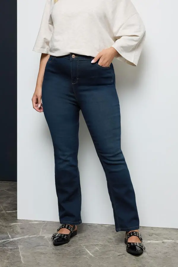 Yours Curve Dark Indigo Blue Bootcut Stretch Isla Jeans, Women's Curve & Plus Size, Yours