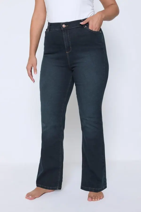 Yours Plus Size Dark Indigo Blue Bootcut Stretch Isla Jeans Size Long > 12