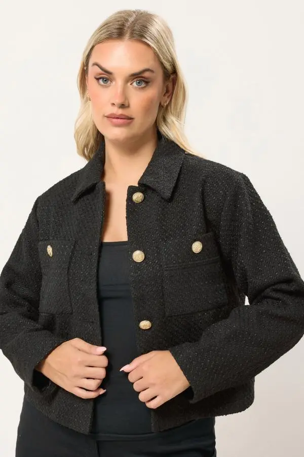 Yours Plus Size Black Collared Boucle Jacket Size 30-32