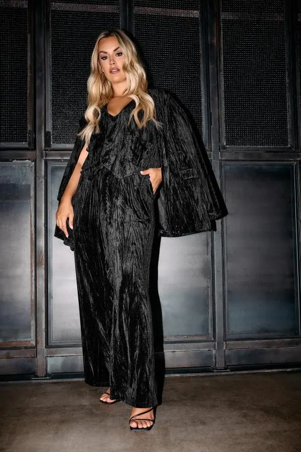Yours Curve Black Crushed Velvet Blazer, Women's Curve & Plus Size, Yours