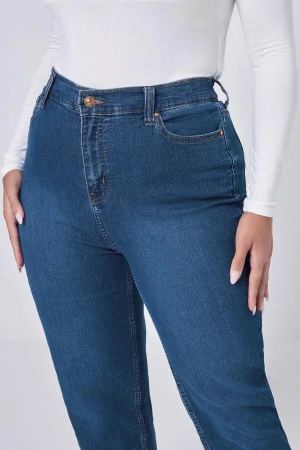 Yours Curve Mid Blue Straight Leg Ruby Jeans, Women's Curve & Plus Size, Yours