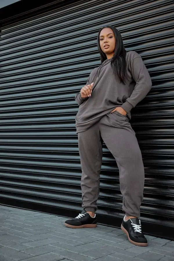 Yours Plus Size Charcoal Grey Ribbed Joggers Size 16