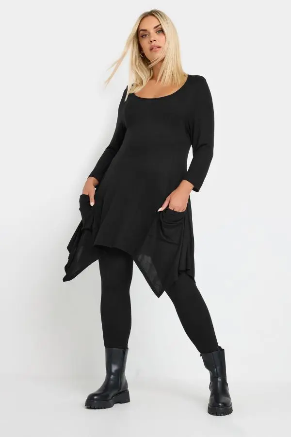 Yours Plus Size Black Hanky Hem Pocket Dress Size 30-32