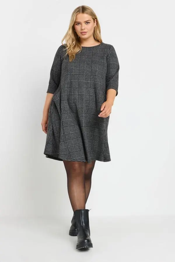 Yours Curve Grey Check Print Mini Dress, Women's Curve & Plus Size, Yours