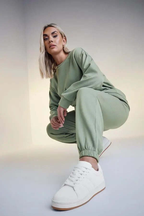 Yours Plus Size Sage Green Cuffed Joggers Size 30-32