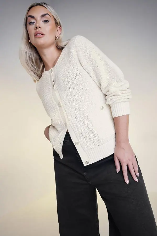 Yours Plus Size White Button Through Pocket Cardigan Size 30-32