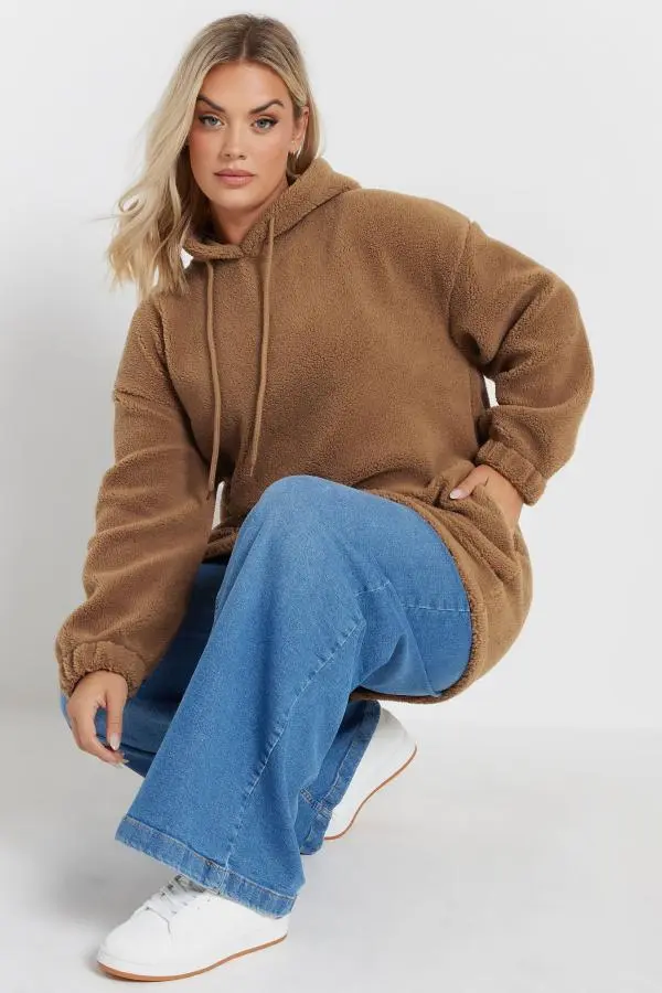 Yours Curve Natural Brown Teddy Fleece Hoodie, Women's Curve & Plus Size, Yours